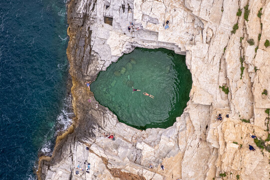 Giola lagoon natural pool thassos island greece aerial view