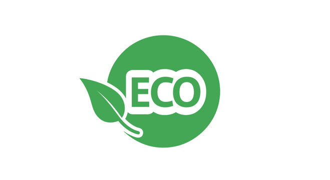 Eco friendly symbol with leaf icon and text on green circle background