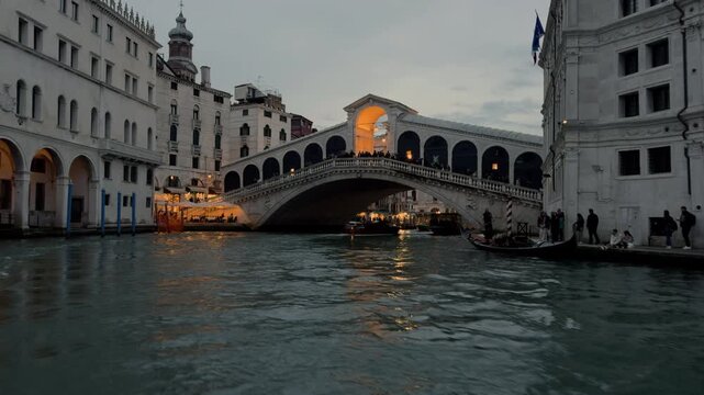 Slow Approach to the Illuminated Bridge of Sighs in Venice