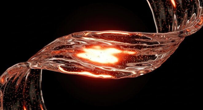 Glowing, spiraling liquid stream illuminated with warm internal light against a dark background