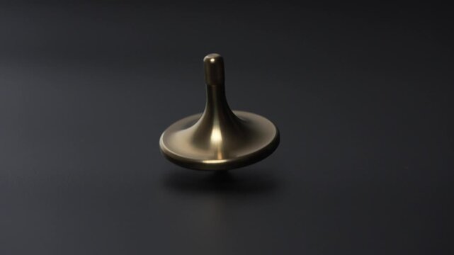 Golden Spinning Top Wobbling and Falling on Black Background