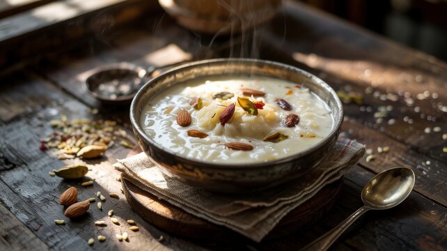 The traditional dessert is Khir, also known in some regions as Payasam. This is a legendary sweet dish of Indian cuisine.