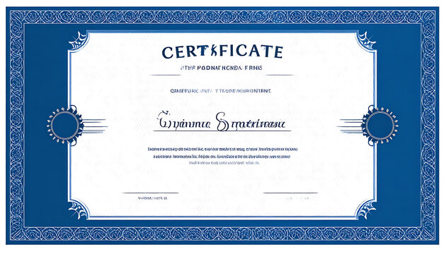 Ornate blue and white certificate award document with decorative border, ideal for official recognition or achievement.