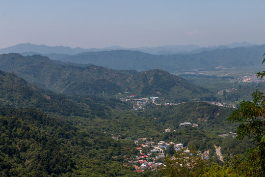 View of the mountains near the Great Wall of China. Beautiful mountain landscape. Asia.