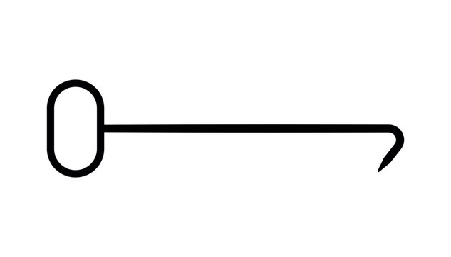Vector illustration of a black silhouette of a fire hook or pike pole tool. Isolated flat graphic icon for emergency safety concepts.