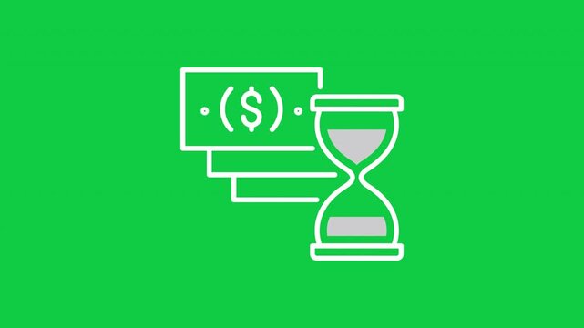 Animated online payment and hourglass icon representing delayed transactions and processing time.