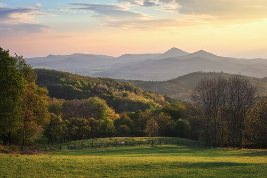 Layered volcanic hills in Ceske stredohori