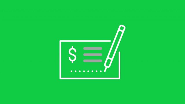 Animated cheque payment and signature icon for banking and financial transaction concepts.