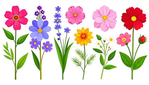 pixel art flowers collection, blooming spring garden elements, floral design, various sizes and shapes
