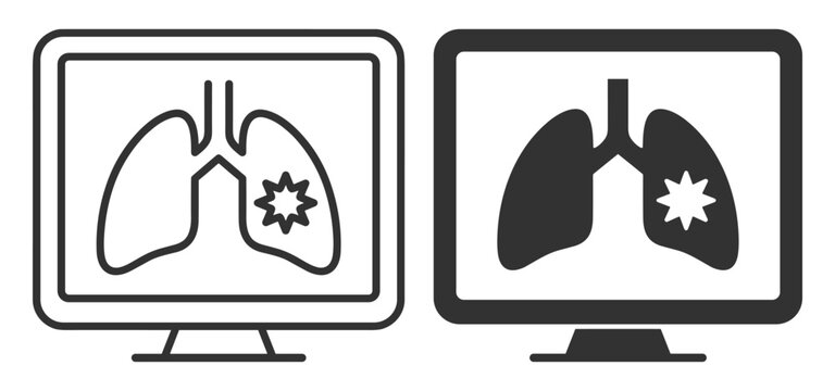 lungs icon with infection symbol on computer screen medical illustration on transparent background