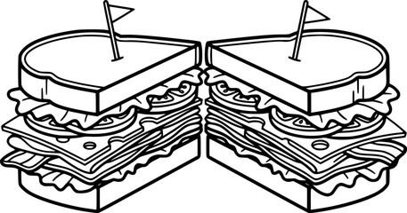 Fototapeta premium Black and white flat illustration of a sandwich 