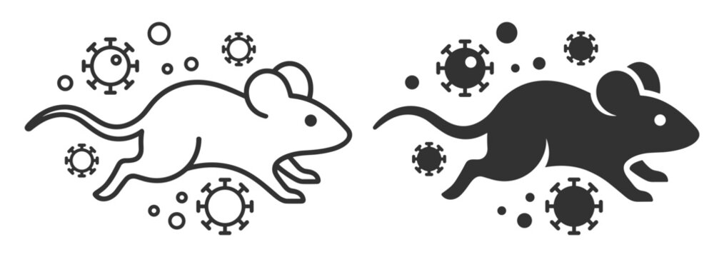 mouse icon line and solid style with virus particles illustration on transparent background