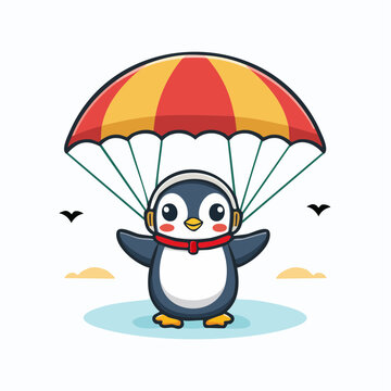 Cute Penguin Parachuting with Parachute