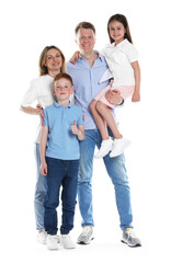 Fototapeta premium Happy family on white background. Parents and their children