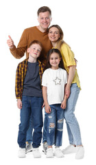 Fototapeta premium Happy family on white background. Parents and their children