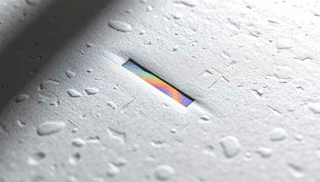Extreme macro of holographic security foil pressed into thick white cotton document paper.