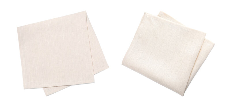 Folded fabric napkins on transparent background. Top view