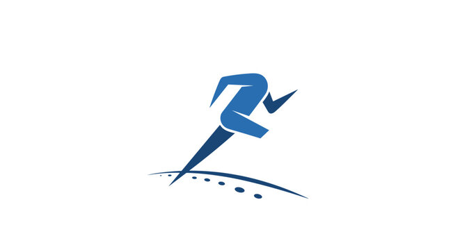 Abstract blue runner icon on white background symbolizing speed and fitness Vector