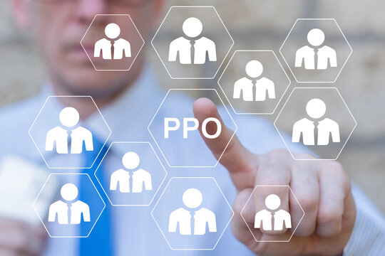 Concept of PPO Personal Protection Order. Protective order. Businessman using virtual touchscreen push the button with abbreviation of PPO.