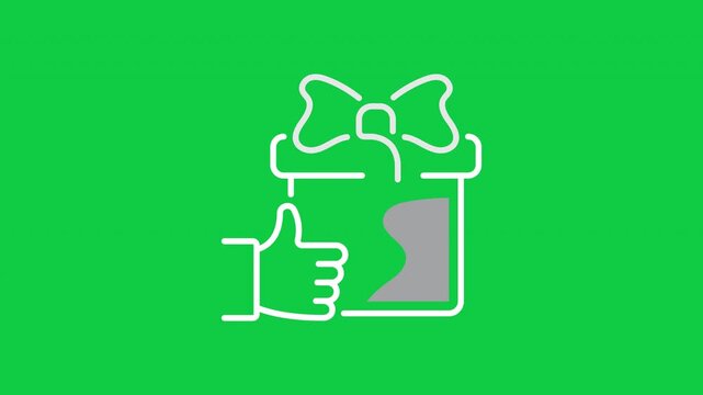 Animated gift box with thumbs up icon representing rewards, customer satisfaction and loyalty programs.