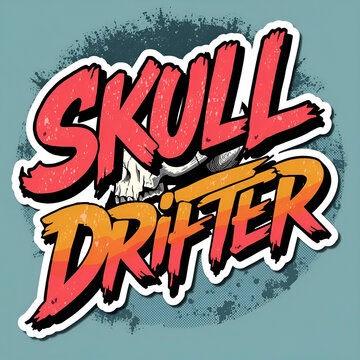 Skull Drifter Text Graphic with a Skull Illustration.
