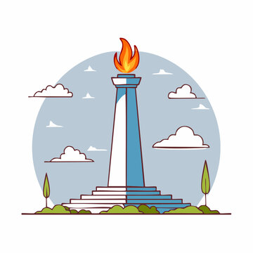 Monumen Nasional (Monas) with Flame Illustration