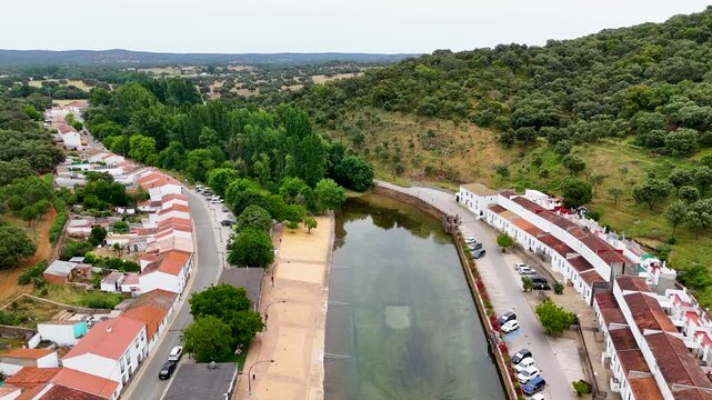Aerial backwards flight over San Nicolas del Puerto artificial beach