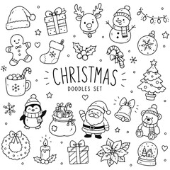 Obraz premium Christmas doodles set. Hand drawn vector doodle set on white background