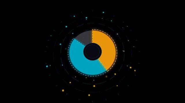 Futuristic HUD pie chart animating on a black background