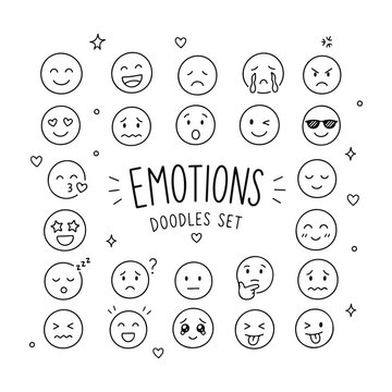 Emotions doodles set. Hand drawn vector doodle set on white background