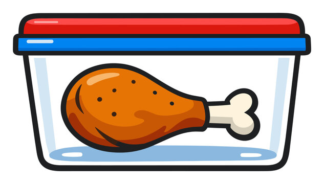 Chicken drumstick stored in a transparent plastic food container, ideal for packing lunch, meal prep, or keeping leftovers
