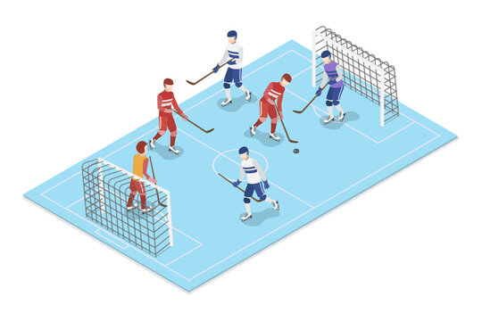 3D Isometric Flat  Illustration of Ice Hockey, Game Or Championship