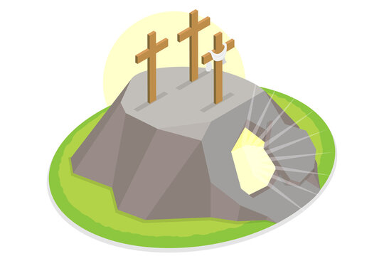 3D Isometric Flat  Illustration of Resurrection, Easter Sunday