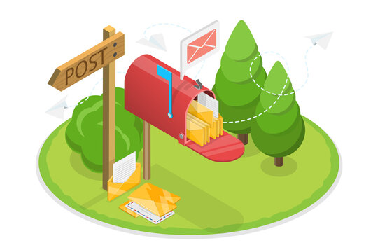 3D Isometric Flat  Illustration of World Post Day, Delivery, Messages and Communication