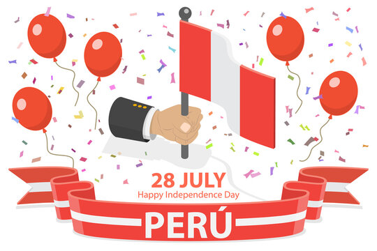 3D Isometric Flat  Illustration of Peruvian Independence Day, Celebration On 28 July