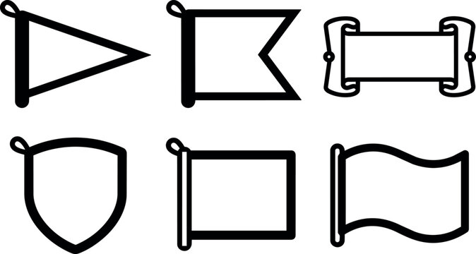 Six simple flag icons with different shapes and edges