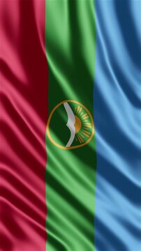 Realistic animation of the Karachay Cherkessia flag waving in the wind, ideal for regional identity projects, news visuals, travel content, cultural videos, presentations, national holidays web banner