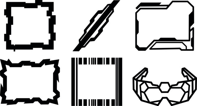 Black futuristic cyberpunk frame and visor vector art collection