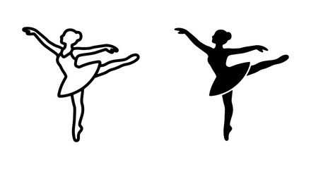 Ballet Dancer Silhouette Vector, Elegant Pose, Classic Dance Art, Black and White Icon © MRHASAN