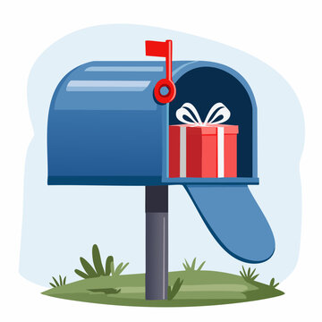 Blue Mailbox with Red Gift Inside