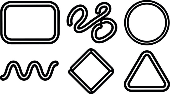 Black and white geometric shape vector art six rounded icons
