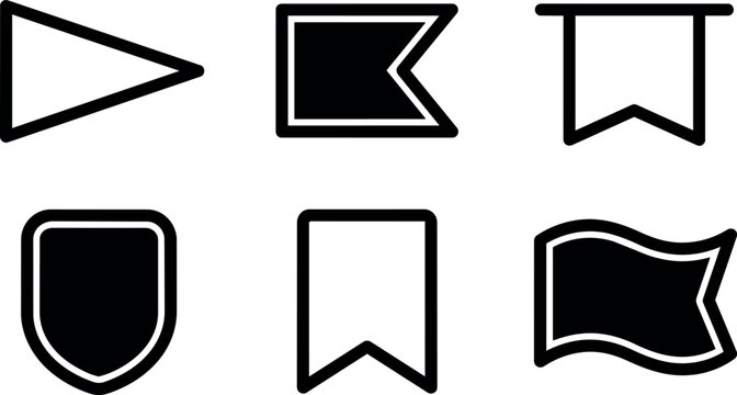 Black and white flag and shield icon collection vector art