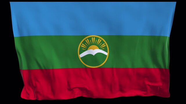 Realistic animation of the Karachay Cherkessia flag waving in the wind, ideal for regional identity projects, news visuals, travel content, cultural videos, presentations, national holidays web banner