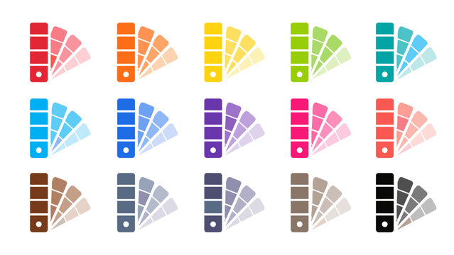 Collection of colorful paint swatches in fan shapes representing different color palettes