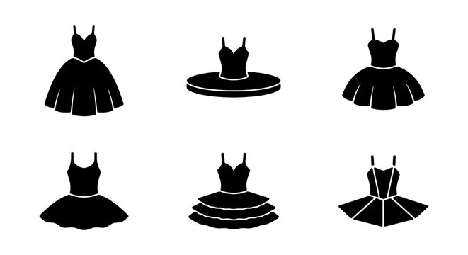 Ballet Tutu Icons, Dance Dress Silhouettes, Performance Skirt Vector Set