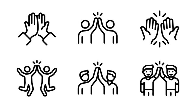 High Five Icons: Teamwork, Success, Celebration, Friendship, Agreement, Vector Graphics