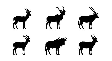 Fototapeta premium African Wildlife Silhouettes, Safari Animals Vector Icons, Grazing Mammals Collection