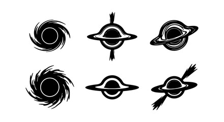 Black Hole Icons, Cosmic Vortex Symbols, Gravitational Anomaly Graphics, Space Exploration Vector Set © NABILA