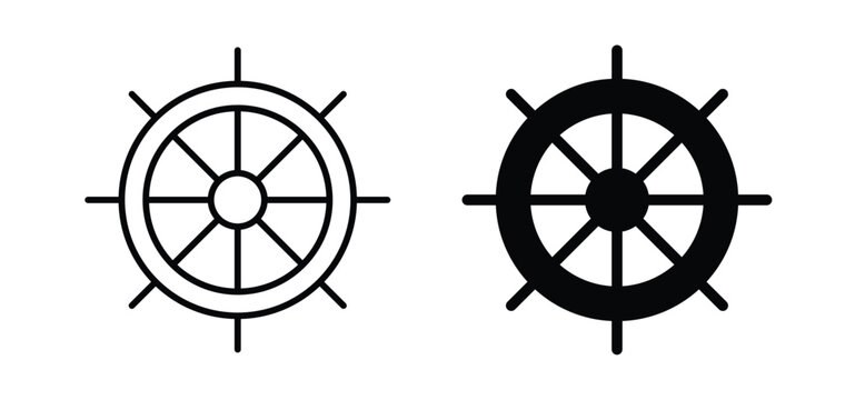 Dharmachakra vector icon set black filled and outlined style.