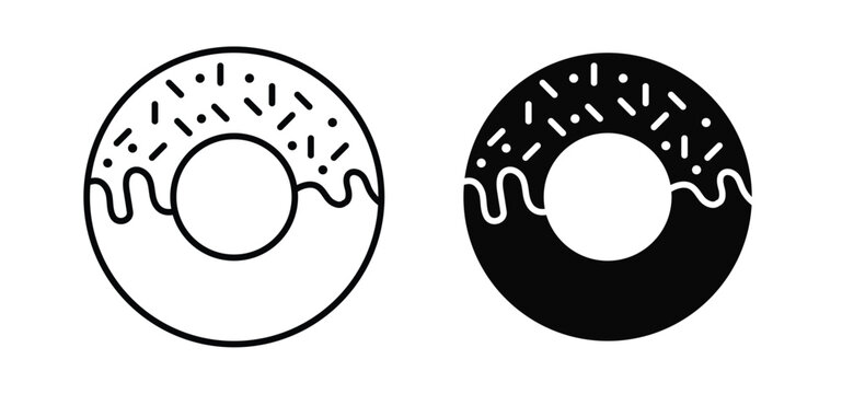 Donut vector icon set black filled and outlined style.